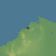 Shaded relief of the 60 km around Puerto Colombia, drawn from the GMTED2010 grid