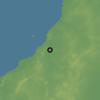Shaded relief of the 60 km around Puerto Escondido, drawn from the GMTED2010 grid
