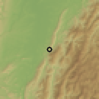 Shaded relief of the 60 km around Puerto Salgar, drawn from the GMTED2010 grid