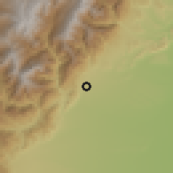 Shaded relief of the 60 km around Restrepo, drawn from the GMTED2010 grid