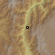 Shaded relief of the 60 km around Sabanalarga, drawn from the GMTED2010 grid