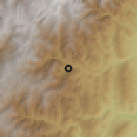 Shaded relief of the 60 km around Sacama, drawn from the GMTED2010 grid