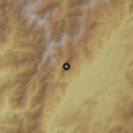 Shaded relief of the 60 km around Balboa, drawn from the GMTED2010 grid