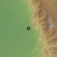 Shaded relief of the 60 km around San Alberto, drawn from the GMTED2010 grid