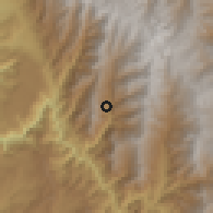 Shaded relief of the 60 km around San Andrés, drawn from the GMTED2010 grid