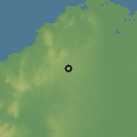Shaded relief of the 60 km around Baranoa, drawn from the GMTED2010 grid