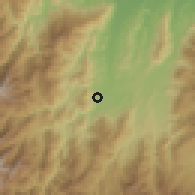 Shaded relief of the 60 km around San Cayetano, drawn from the GMTED2010 grid