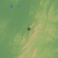 Shaded relief of the 60 km around San Cristóbal, drawn from the GMTED2010 grid