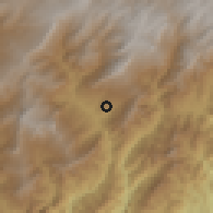Shaded relief of the 60 km around San Eduardo, drawn from the GMTED2010 grid