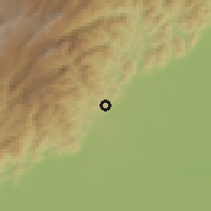 Shaded relief of the 60 km around San José de Fragua, drawn from the GMTED2010 grid