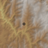 Shaded relief of the 60 km around San José de Miranda, drawn from the GMTED2010 grid
