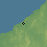 Shaded relief of the 60 km around San Juan de Urabá, drawn from the GMTED2010 grid