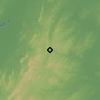 Shaded relief of the 60 km around San Juan Nepomuceno, drawn from the GMTED2010 grid