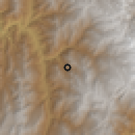 Shaded relief of the 60 km around San Mateo, drawn from the GMTED2010 grid