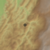 Shaded relief of the 60 km around San Pablo de Borbur, drawn from the GMTED2010 grid