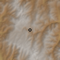 Shaded relief of the 60 km around Silos, drawn from the GMTED2010 grid