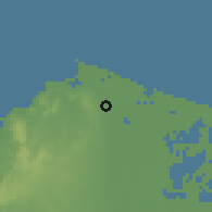Shaded relief of the 60 km around Barranquilla, drawn from the GMTED2010 grid