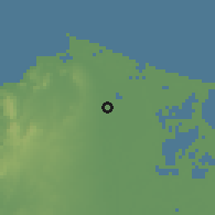 Shaded relief of the 60 km around Soledad, drawn from the GMTED2010 grid