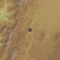 Shaded relief of the 60 km around Suárez, drawn from the GMTED2010 grid