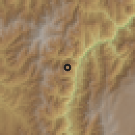 Shaded relief of the 60 km around Toledo, drawn from the GMTED2010 grid