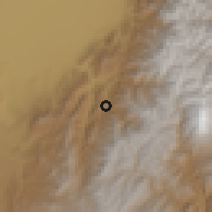 Shaded relief of the 60 km around Toribio, drawn from the GMTED2010 grid