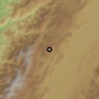 Shaded relief of the 60 km around Trujillo, drawn from the GMTED2010 grid