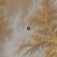 Shaded relief of the 60 km around Une, drawn from the GMTED2010 grid