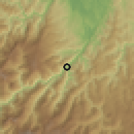 Shaded relief of the 60 km around Valdivia, drawn from the GMTED2010 grid