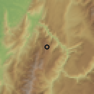 Shaded relief of the 60 km around Betulia, drawn from the GMTED2010 grid