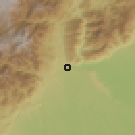 Shaded relief of the 60 km around Villagarzón, drawn from the GMTED2010 grid