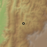 Shaded relief of the 60 km around Villeta, drawn from the GMTED2010 grid