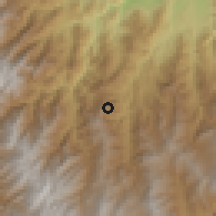 Shaded relief of the 60 km around Bochalema, drawn from the GMTED2010 grid