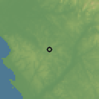 Shaded relief of the 60 km around Hinda, drawn from the GMTED2010 grid