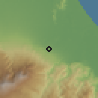 Shaded relief of the 60 km around Pocora, drawn from the GMTED2010 grid