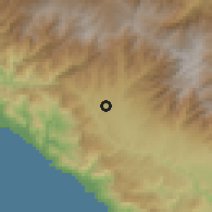 Shaded relief of the 60 km around San Isidro, drawn from the GMTED2010 grid
