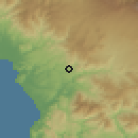 Shaded relief of the 60 km around San Mateo, drawn from the GMTED2010 grid