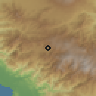 Shaded relief of the 60 km around San Rafael, drawn from the GMTED2010 grid