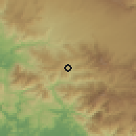 Shaded relief of the 60 km around San Rafael Abajo, drawn from the GMTED2010 grid