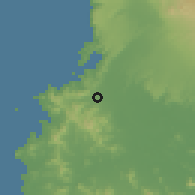 Shaded relief of the 60 km around Sardinal, drawn from the GMTED2010 grid