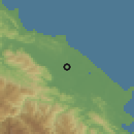 Shaded relief of the 60 km around Sixaola, drawn from the GMTED2010 grid