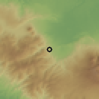 Shaded relief of the 60 km around Tigra, drawn from the GMTED2010 grid