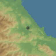 Shaded relief of the 60 km around Valle la Estrella, drawn from the GMTED2010 grid