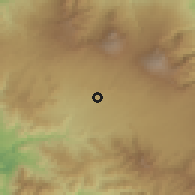 Shaded relief of the 60 km around Carrillos, drawn from the GMTED2010 grid
