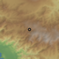 Shaded relief of the 60 km around Copey, drawn from the GMTED2010 grid