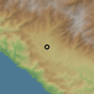Shaded relief of the 60 km around Daniel Flores, drawn from the GMTED2010 grid