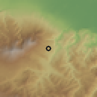 Shaded relief of the 60 km around Dulce Nombre, drawn from the GMTED2010 grid