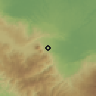 Shaded relief of the 60 km around Fortuna, drawn from the GMTED2010 grid