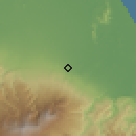 Shaded relief of the 60 km around Guácimo, drawn from the GMTED2010 grid
