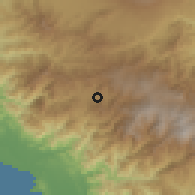 Shaded relief of the 60 km around Guadalupe, drawn from the GMTED2010 grid