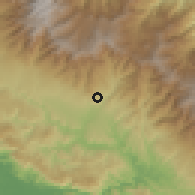 Shaded relief of the 60 km around Guaycará, drawn from the GMTED2010 grid